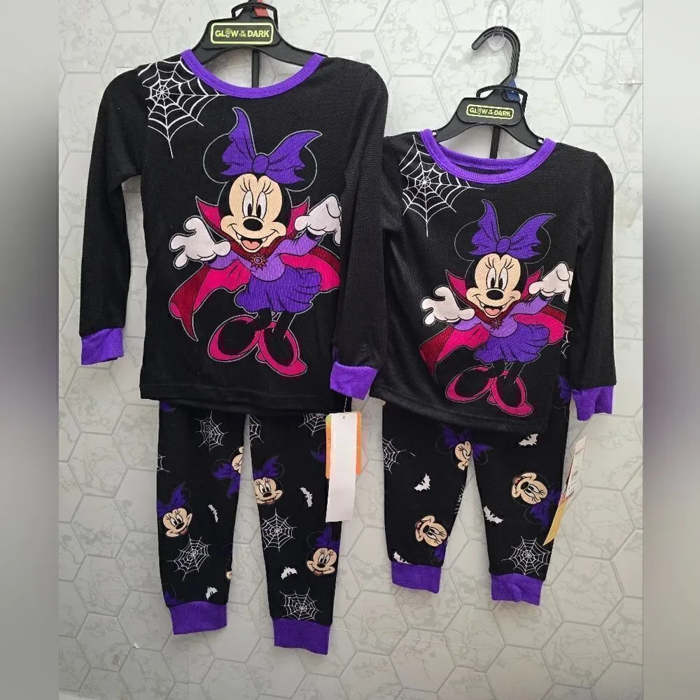 Nwt Family Look Disney Minnie Mouse Girl's Halloween Pajamas Set Bundle